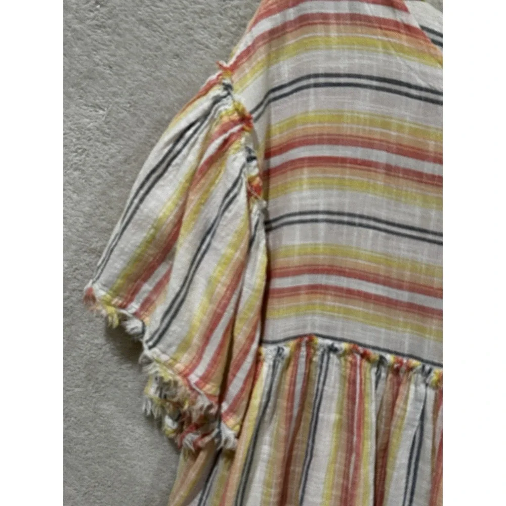 Free People‎ Summer Nights Striped Tunic Dress Size M Raw Edge Multicolor Beach